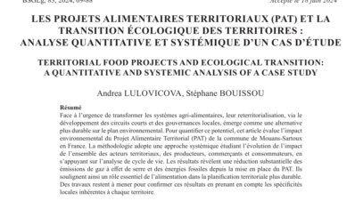 Les PAT et la transition écologique des territoires – analyse quantitative et systémique d’un cas d’étude etude